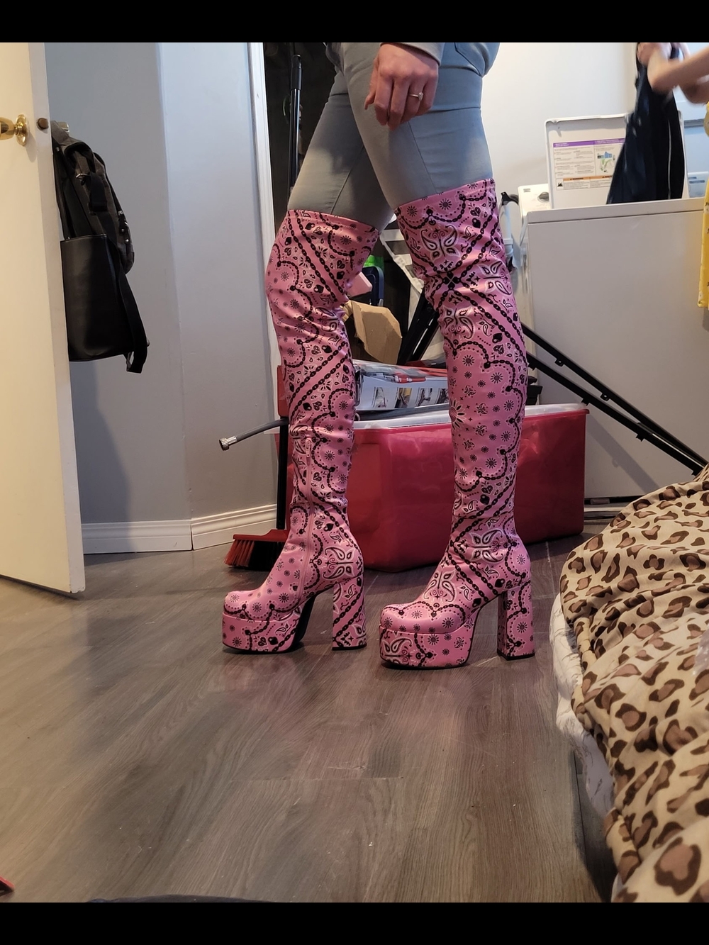 Pink Paisley Over-the-Knee Platform Boots - Women's